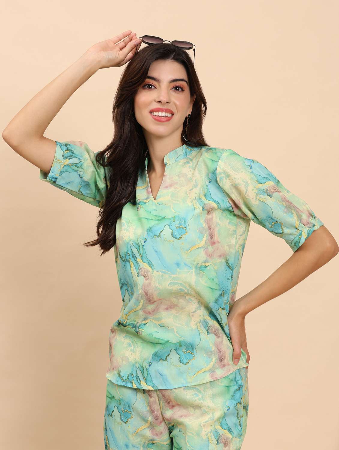 women printed top and trouser co-ord set - 21863902 - Standard Image - 5