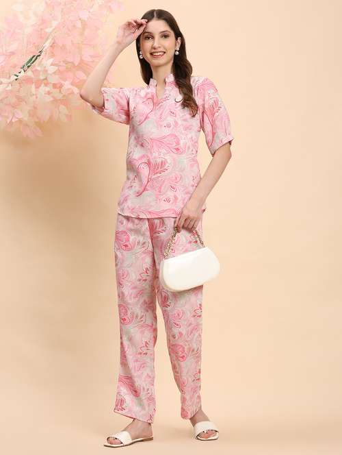 women printed top and trouser co-ord set - 21863904 - Standard Image - 0