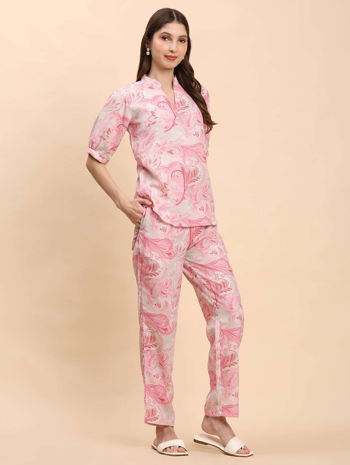 women printed top and trouser co-ord set - 21863904 - Standard Image - 3