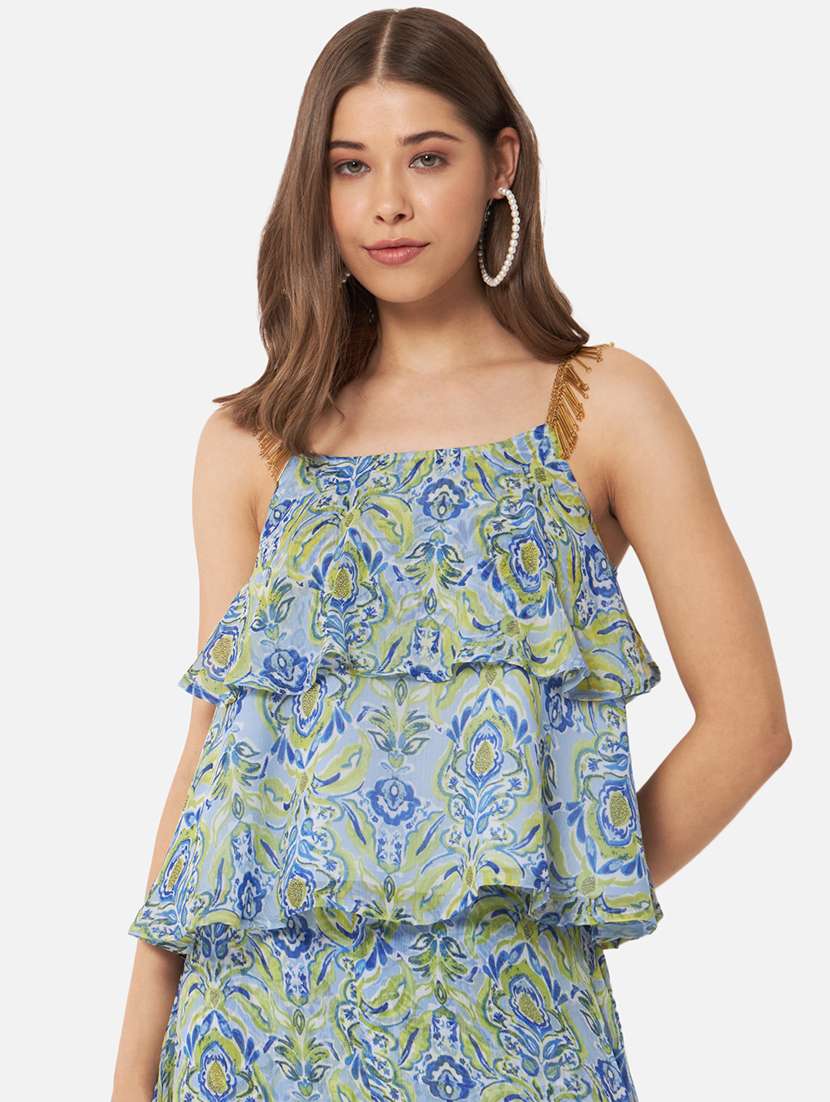 women printed shoulder strap layered top - 21864003 -  Zoom Image - 0