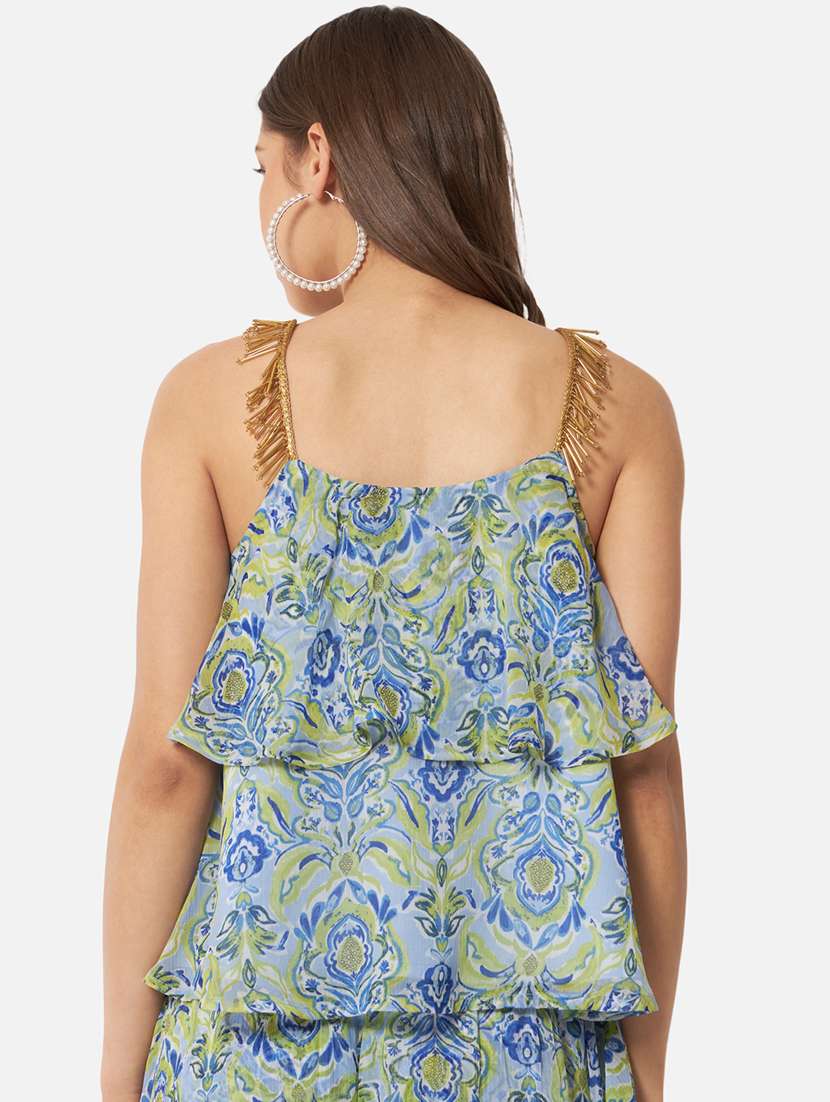 women printed shoulder strap layered top - 21864003 -  Standard Image - 3