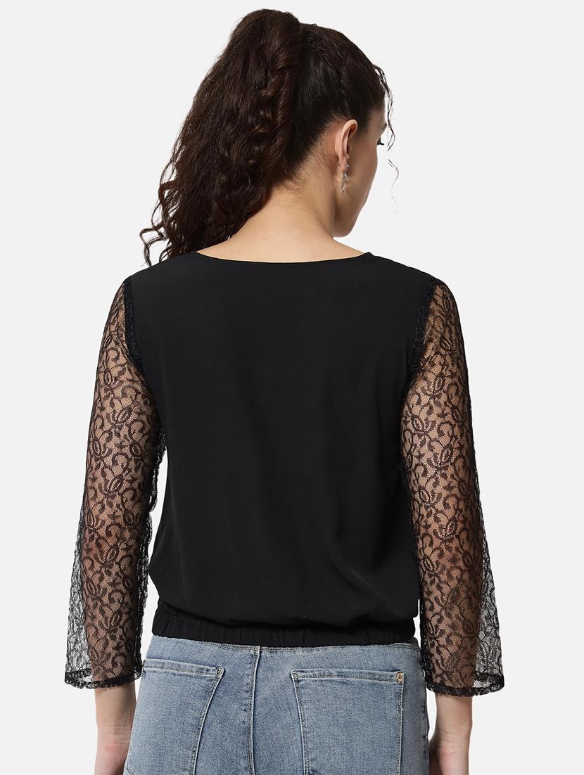 women solid laec detailed crop regular top - 21864012 - Standard Image - 3