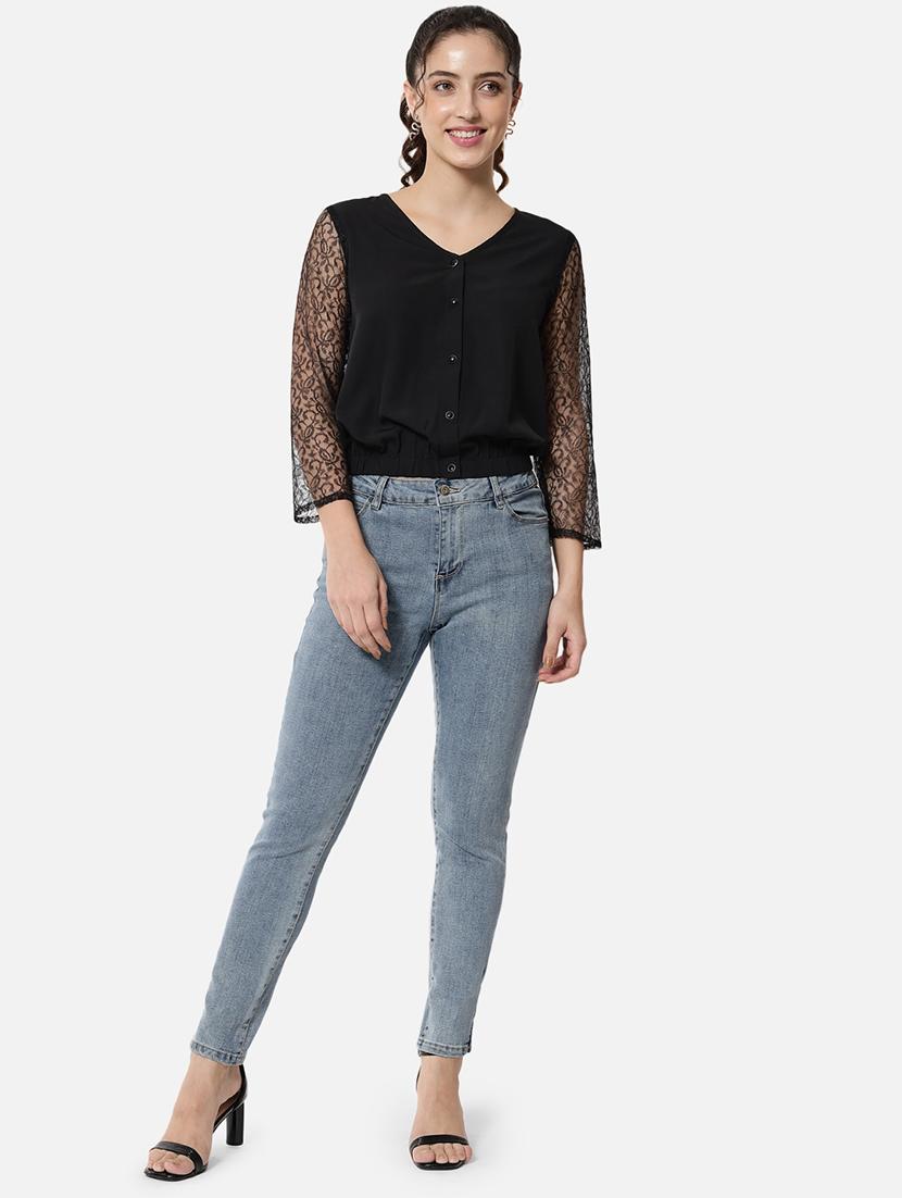 women solid laec detailed crop regular top - 21864012 - Standard Image - 5