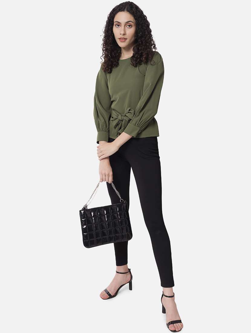 women solid long sleeves tie up detailed regular top - 21864017 -  Standard Image - 5