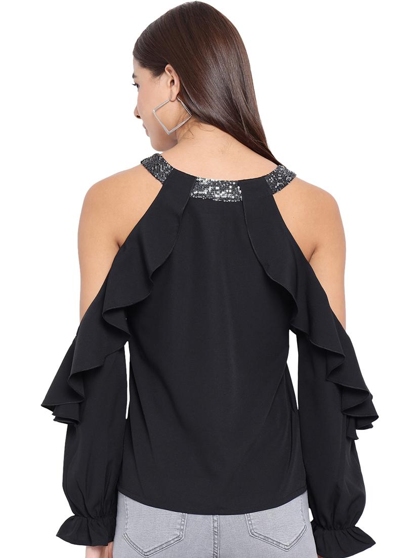 women solid cold shoulder regular top - 21864025 - Standard Image - 3