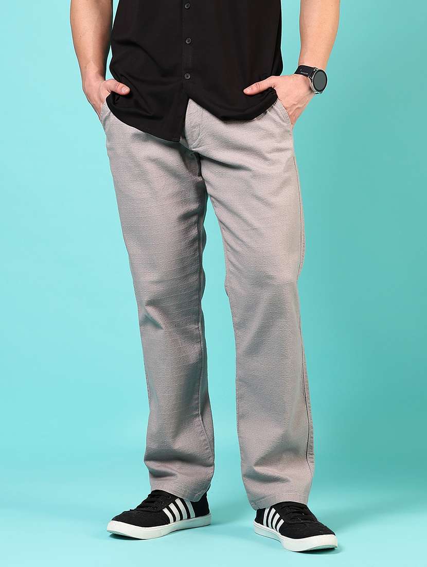 men solid mid rise flat front casual trouser - 21864085 -  Zoom Image - 0