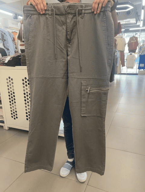 olive slub casual trousers - 21864094 - Zoom Image - 0