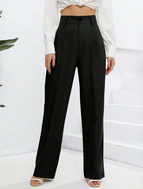 women high rise pleated straight trouser - 21864127 - Standard Image - 0