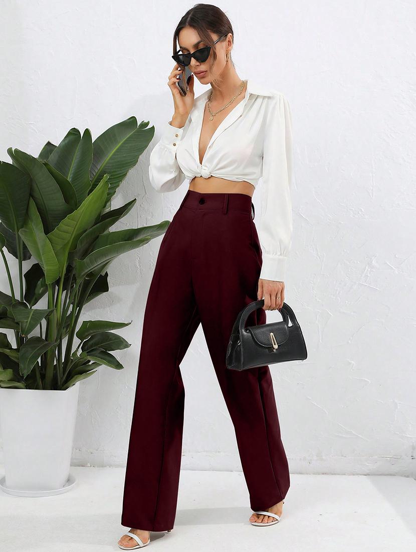 women high rise pleated straight trouser - 21864128 - Standard Image - 3