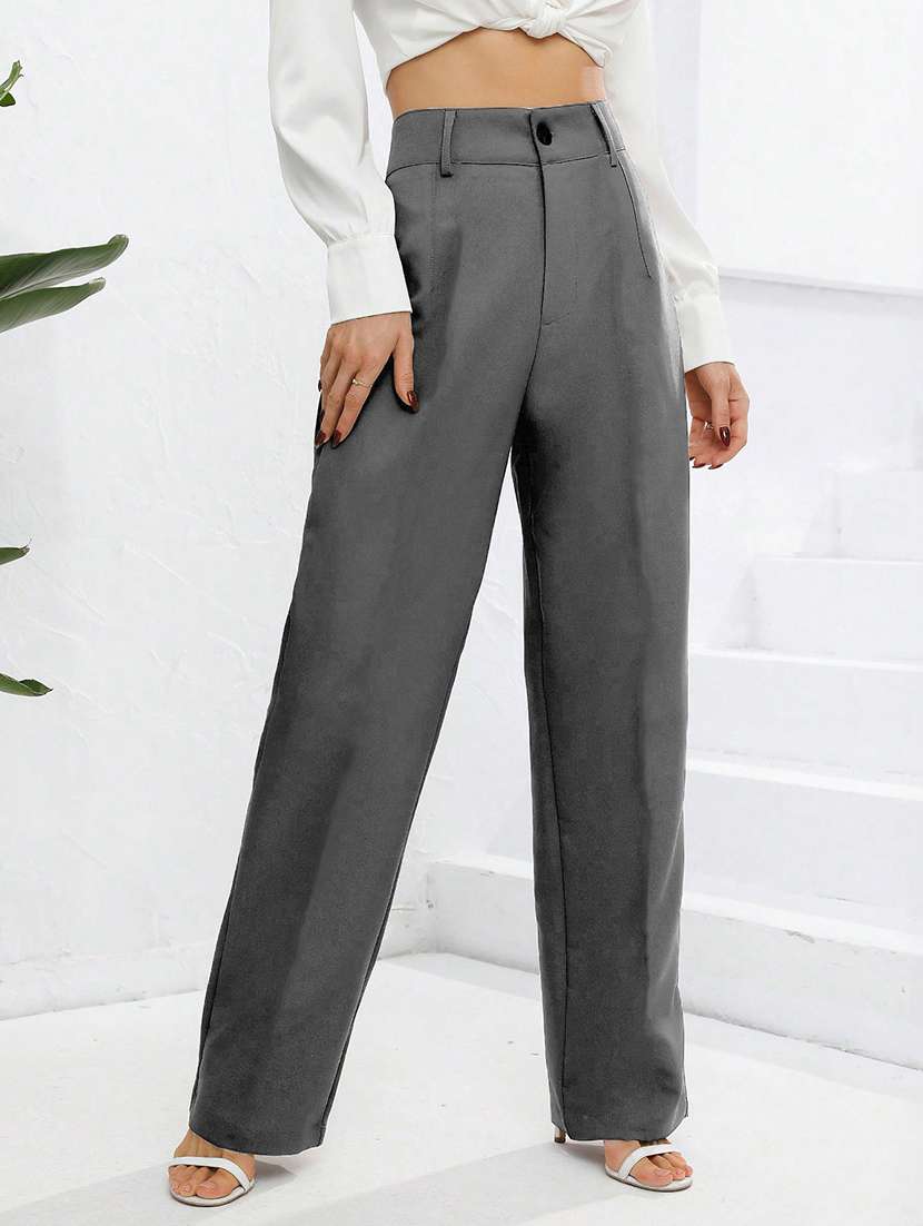 women high rise pleated straight trouser