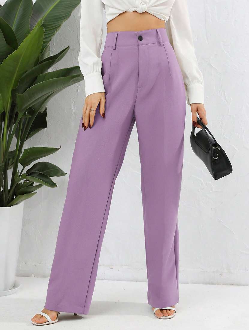 women high rise pleated straight trouser - 21864130 -  Zoom Image - 0
