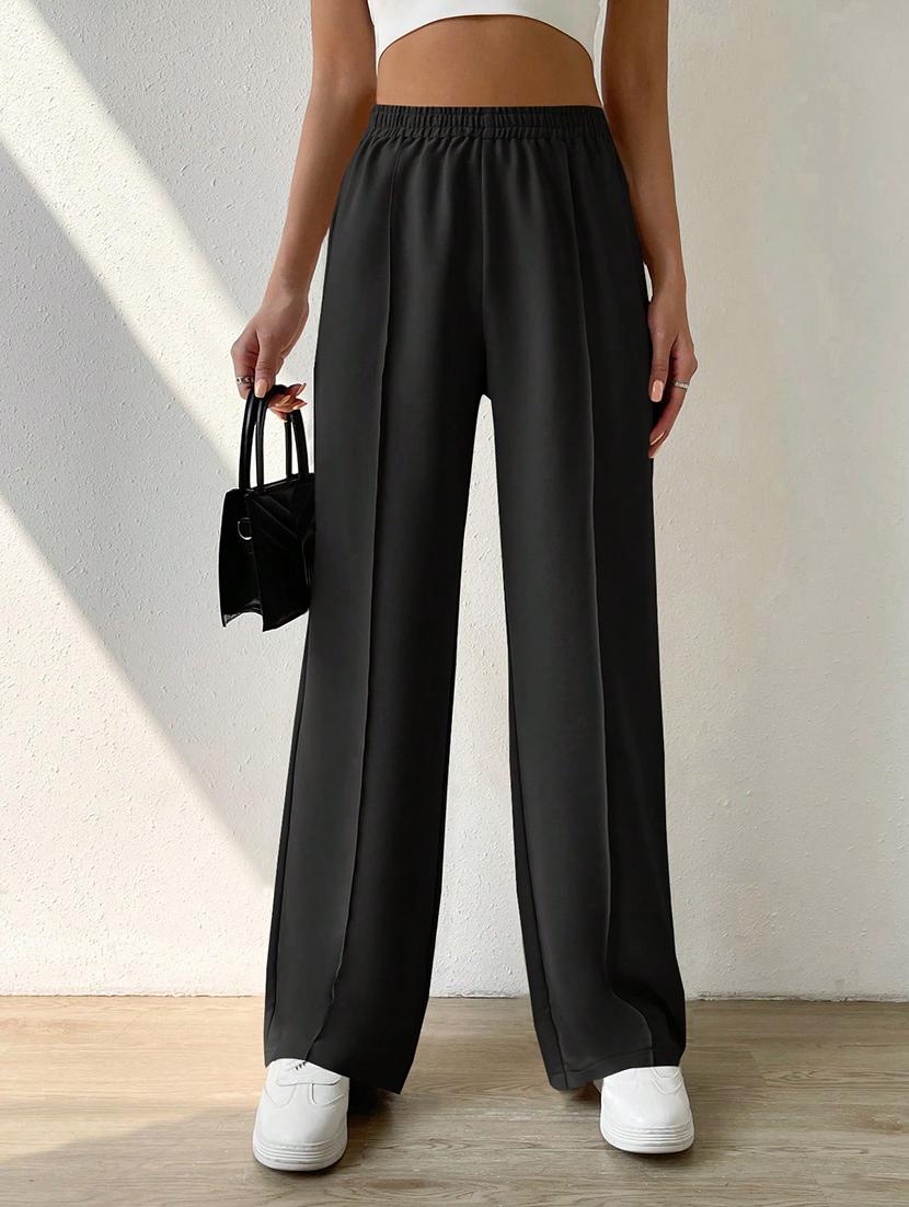 women high rise pleated straight trouser