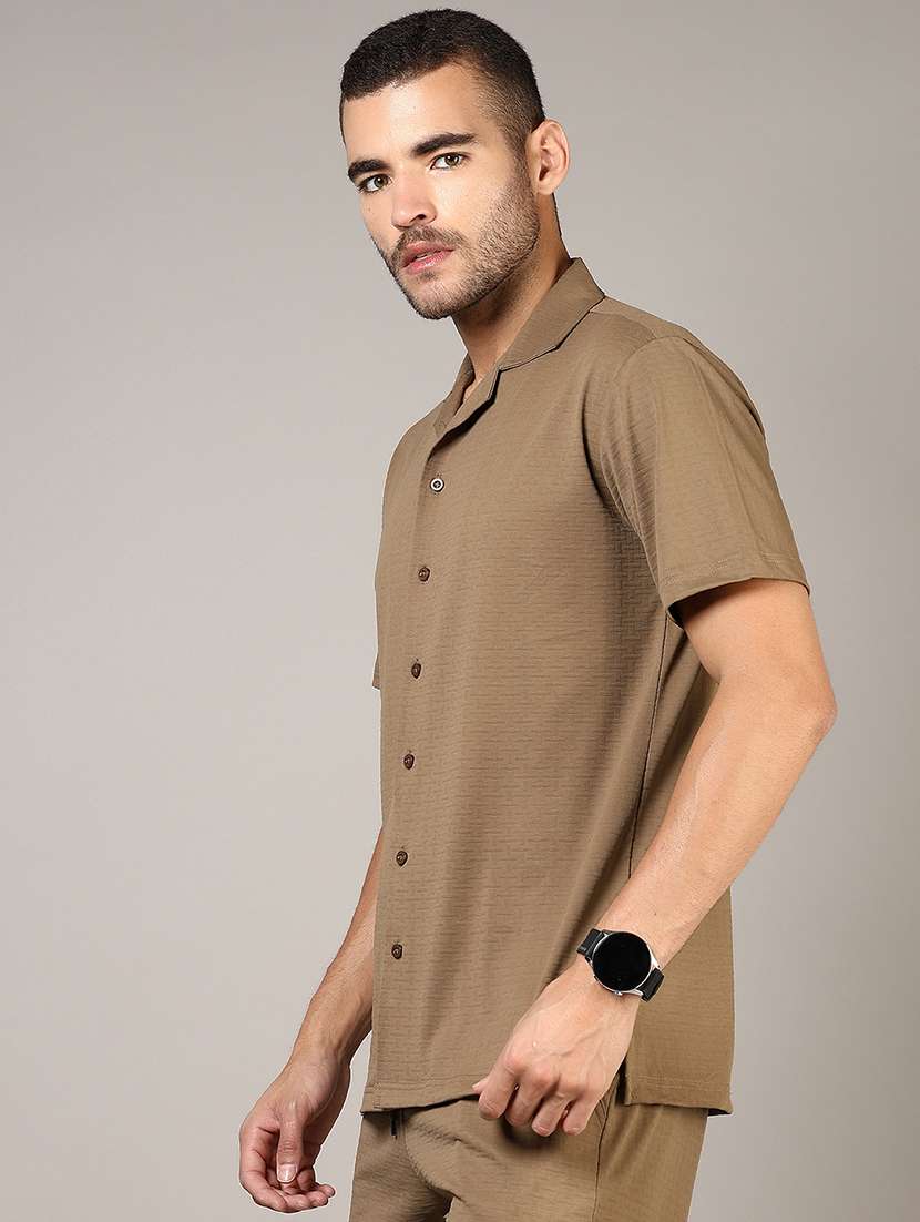men textured cuban collared casual shirt - 21864309 -  Standard Image - 5
