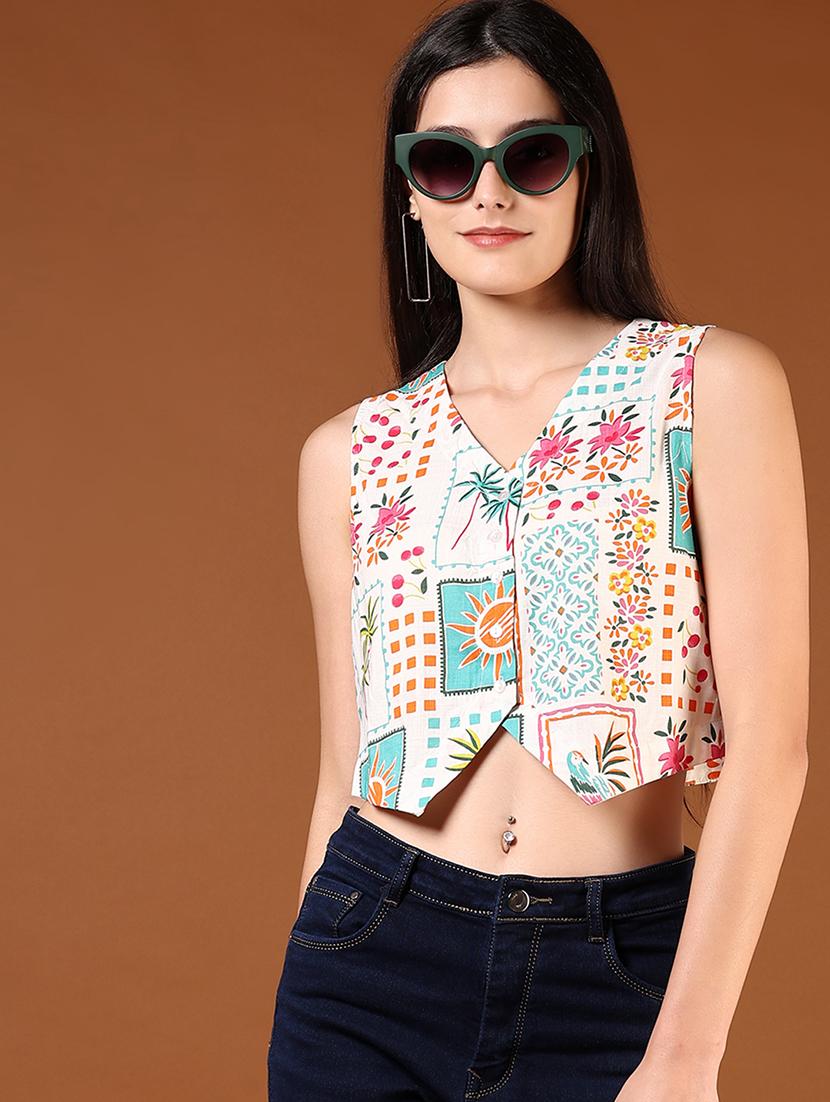 women printed sleeveless vest top - 21864355 - Zoom Image - 0