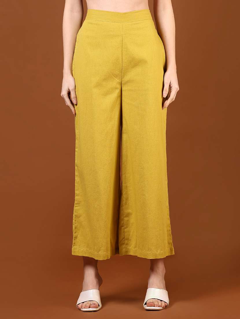 women solid high rise wide leg trouser