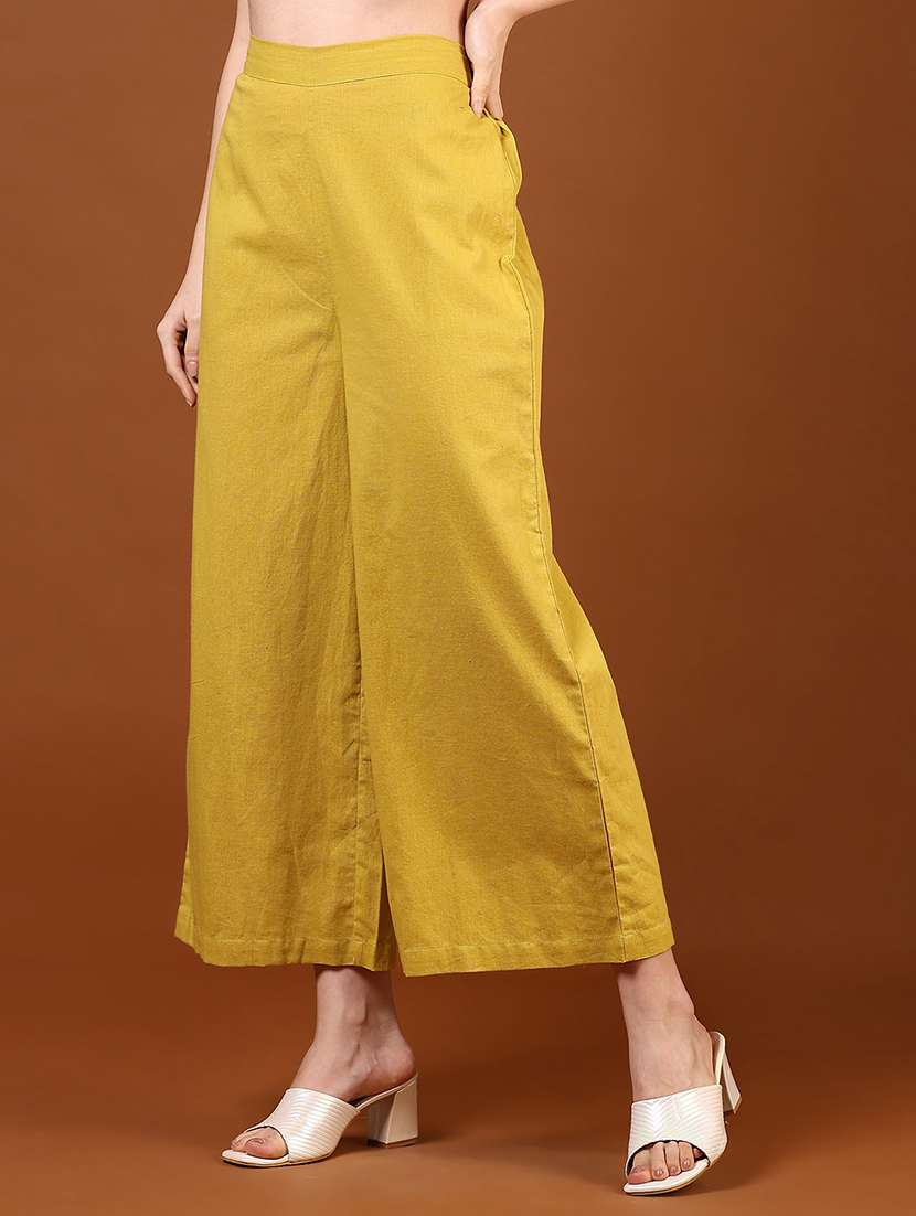 women solid high rise wide leg trouser - 21864390 -  Standard Image - 3
