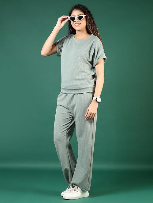 women solid t-shirt and trouer co-ord set - 21864394 -  Standard Image - 0