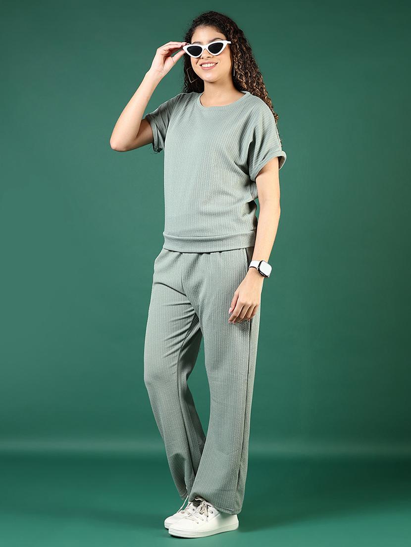 women solid t-shirt and trouer co-ord set - 21864394 -  Zoom Image - 0