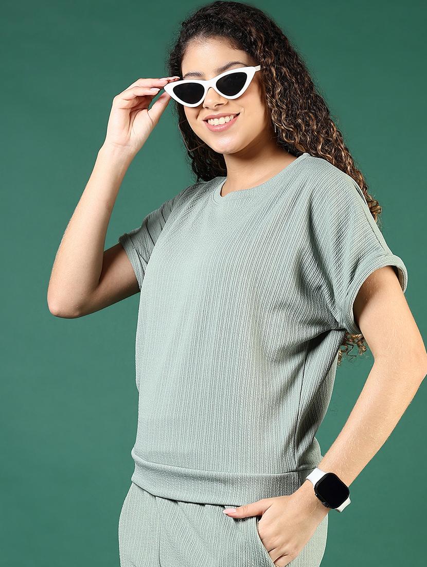 women solid t-shirt and trouer co-ord set - 21864394 - Standard Image - 3