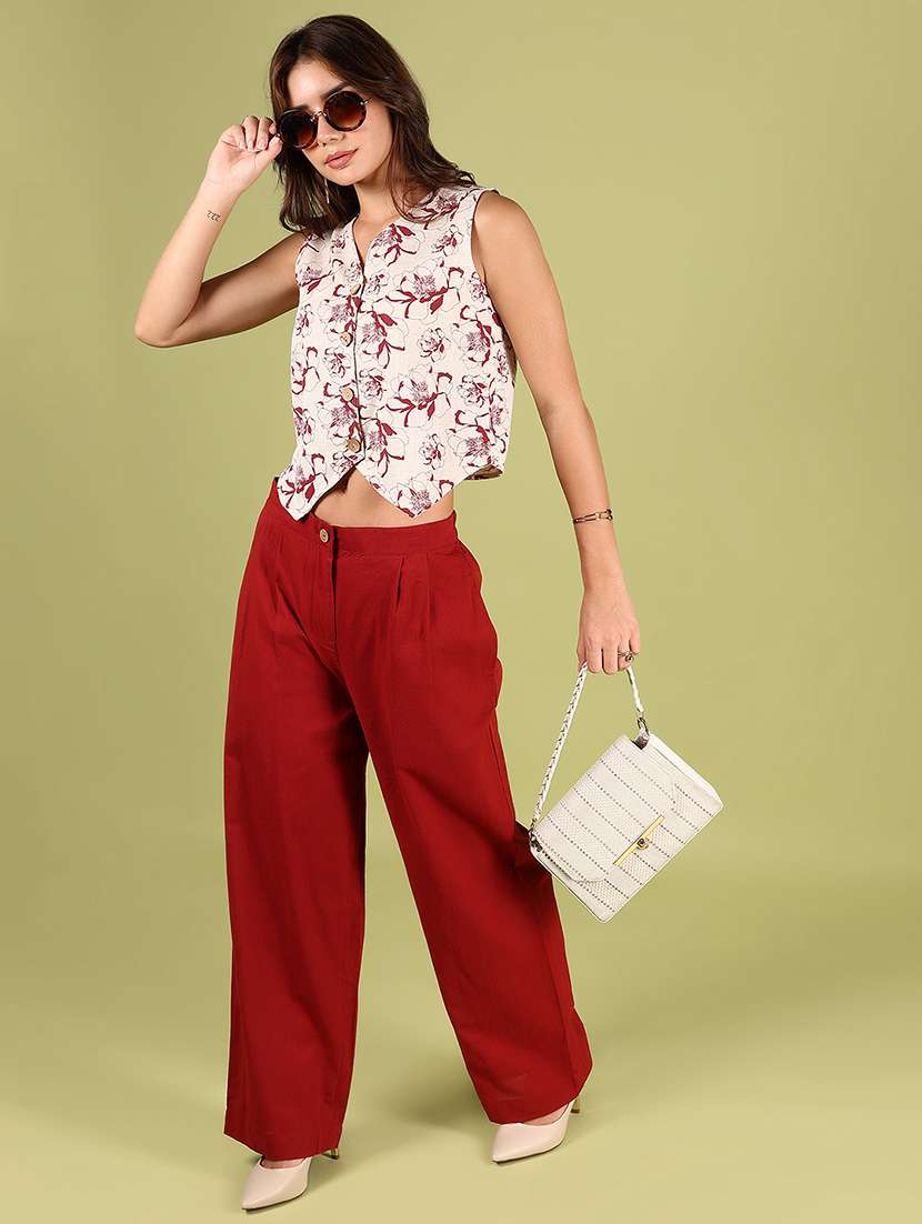 women solid mid rise straight fit trouser - 21864443 -  Standard Image - 5