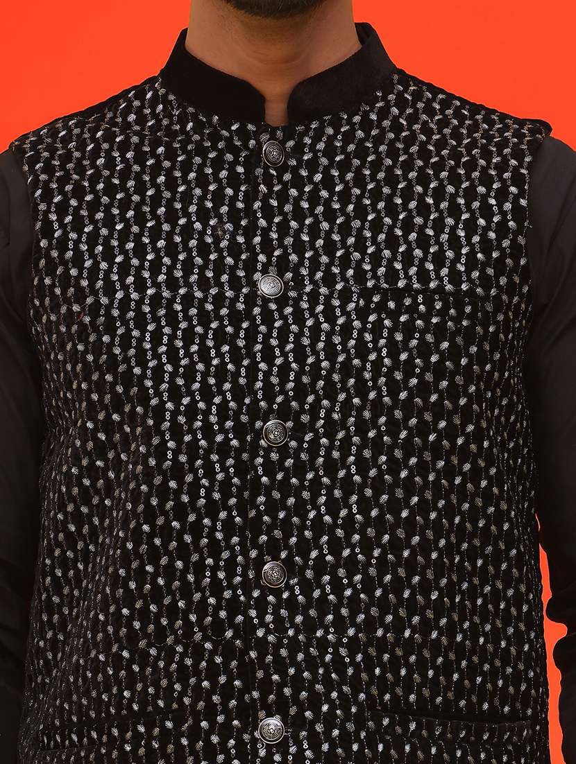 men mandarin neck kurta pyjama with jacket ethnic wear set - 21866016 -  Standard Image - 5