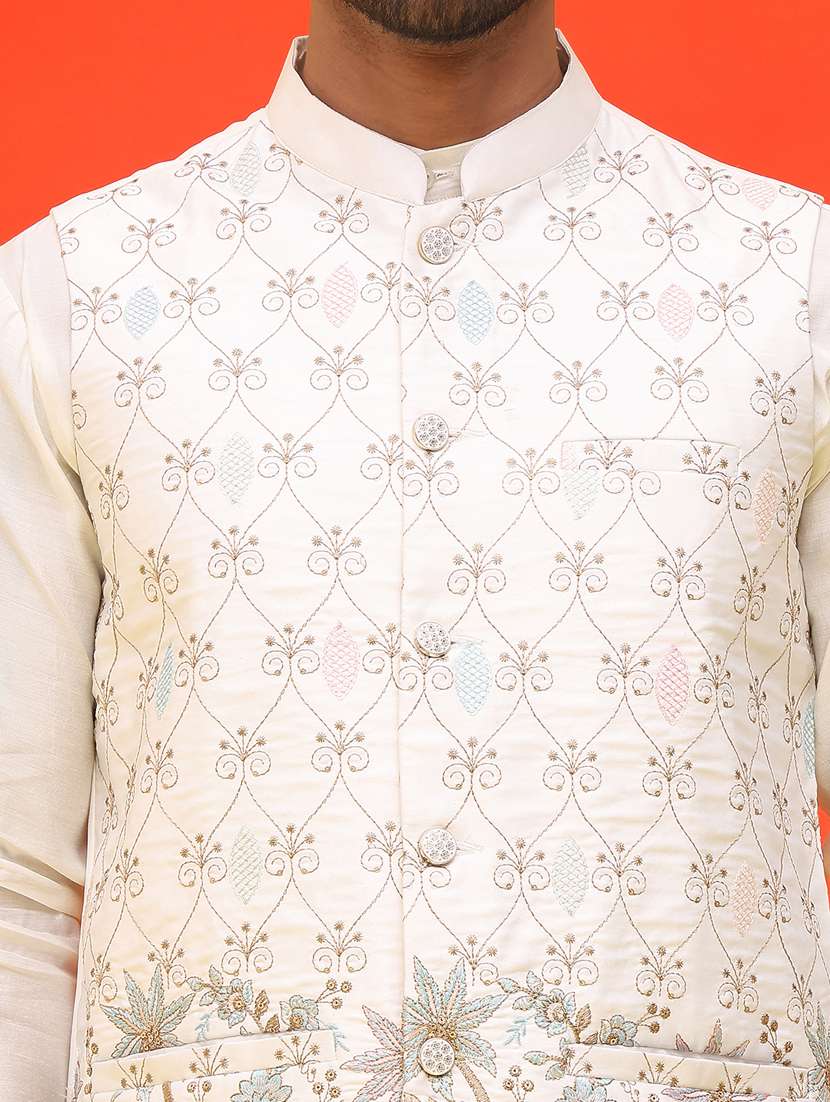 men mandarin neck kurta pyjama with jacket ethnic wear set - 21866019 -  Standard Image - 5