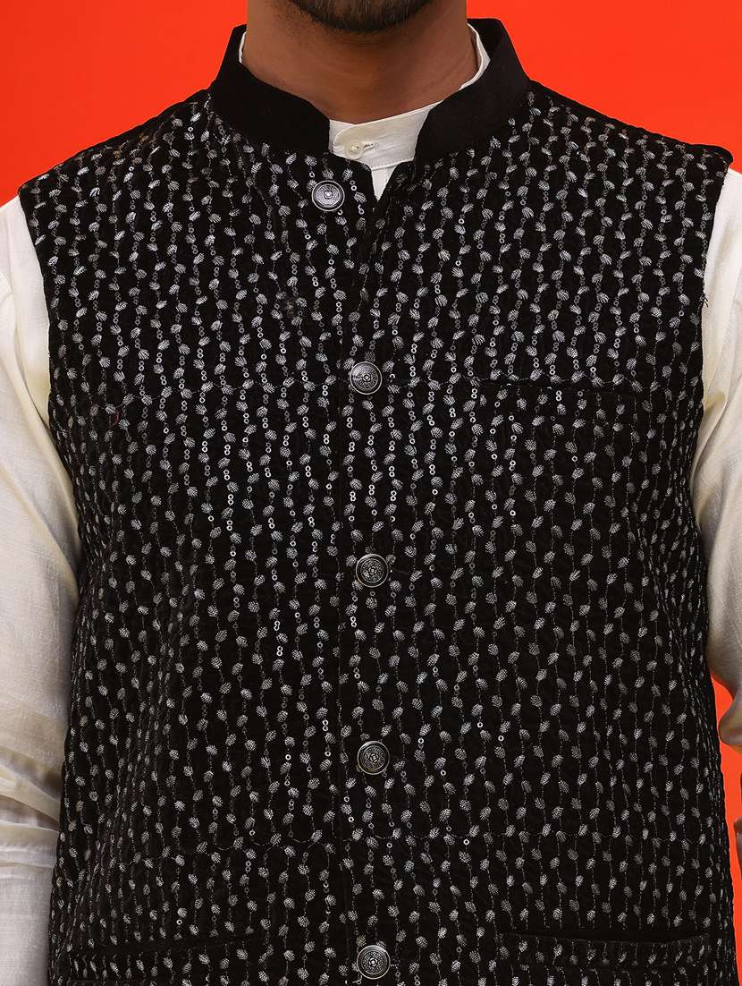 men mandarin neck kurta pyjama with jacket ethnic wear set - 21866021 -  Standard Image - 5