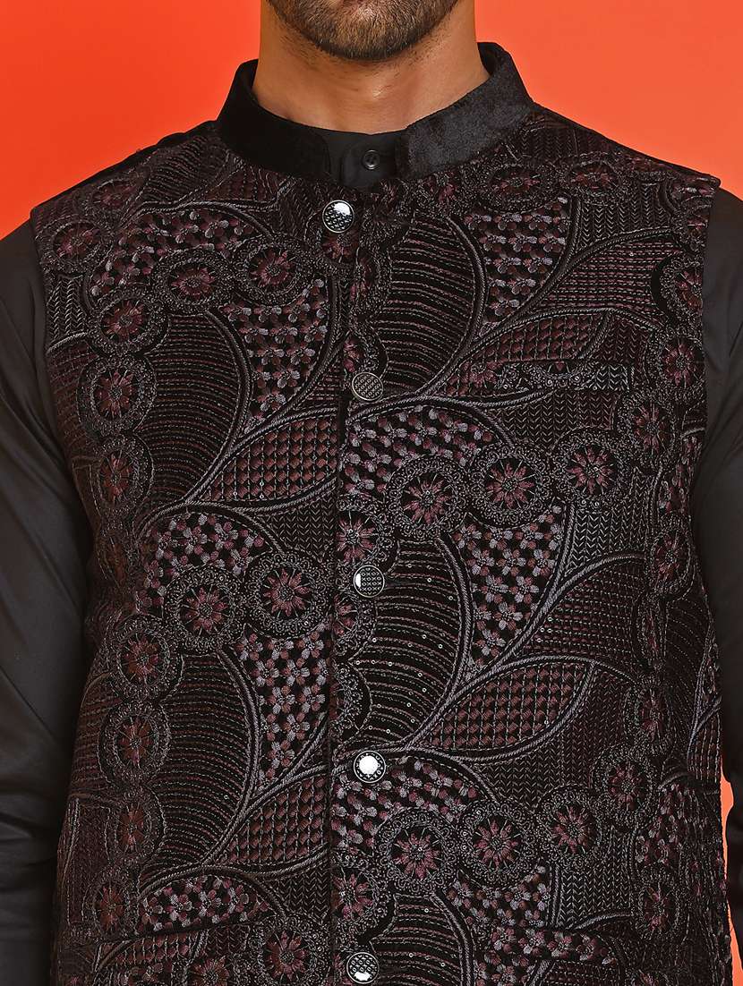 men mandarin neck kurta pyjama with jacket ethnic wear set - 21866022 -  Standard Image - 5