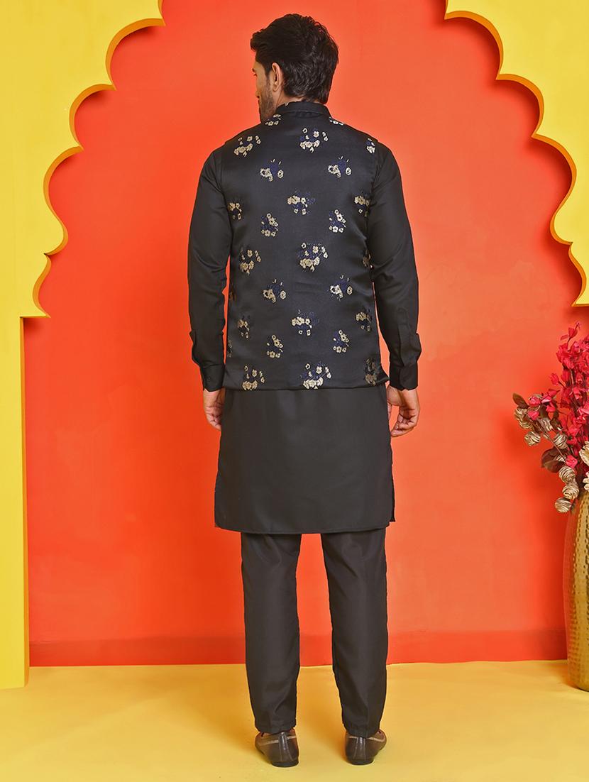 men mandarin neck kurta pyjama with jacket ethnic wear set - 21866023 - Standard Image - 3