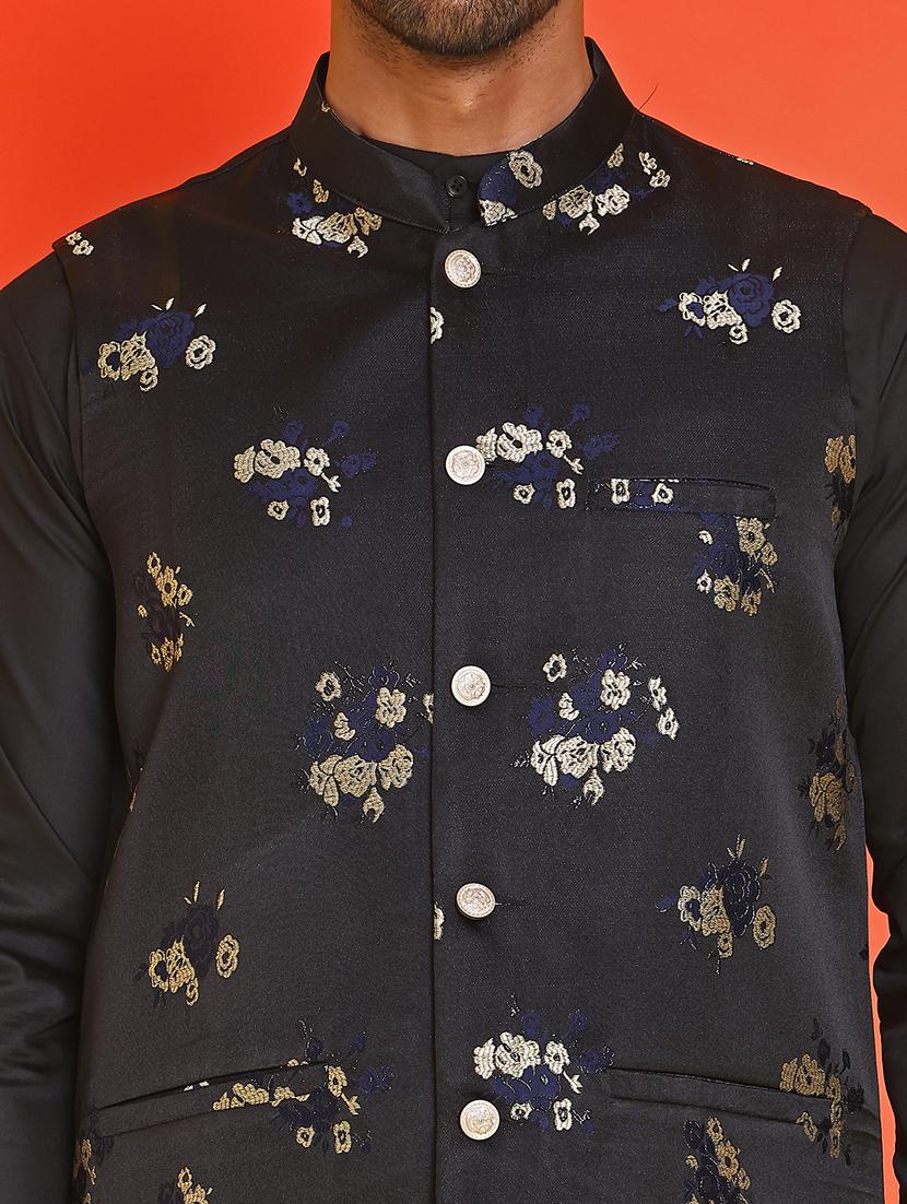 men mandarin neck kurta pyjama with jacket ethnic wear set - 21866023 - Standard Image - 5