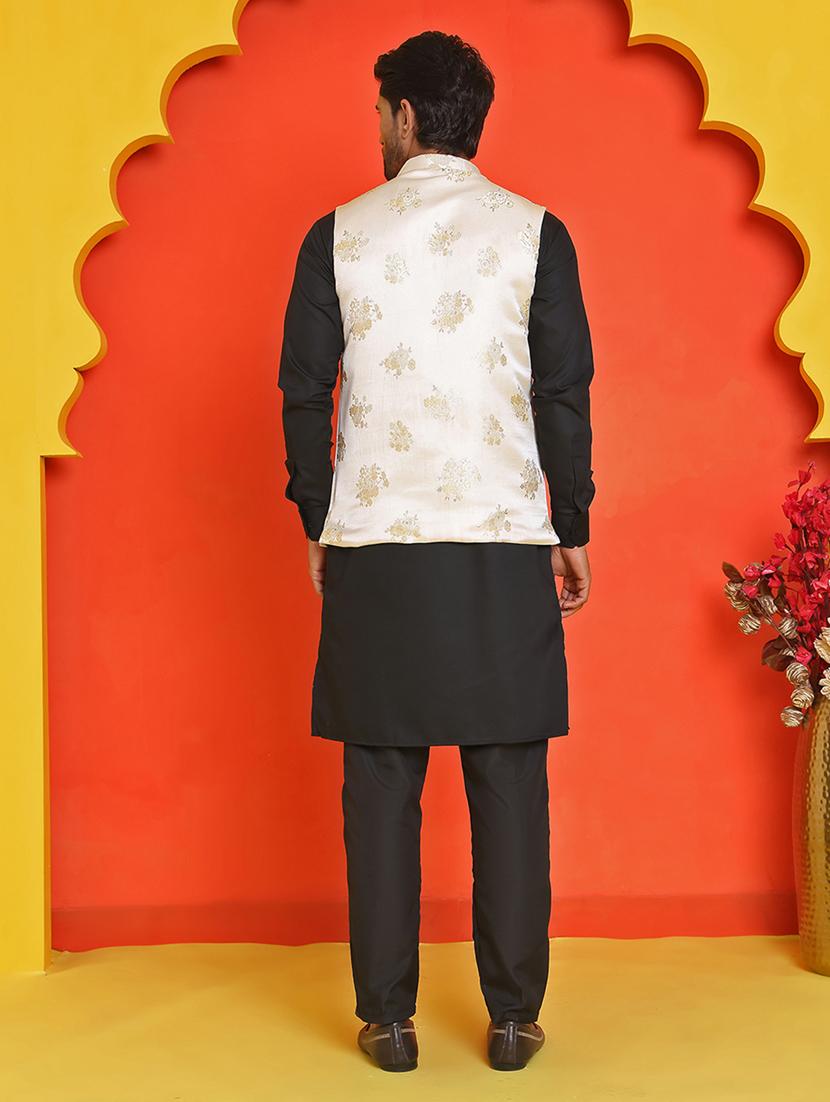 men mandarin neck kurta pyjama with jacket ethnic wear set - 21866024 - Standard Image - 3