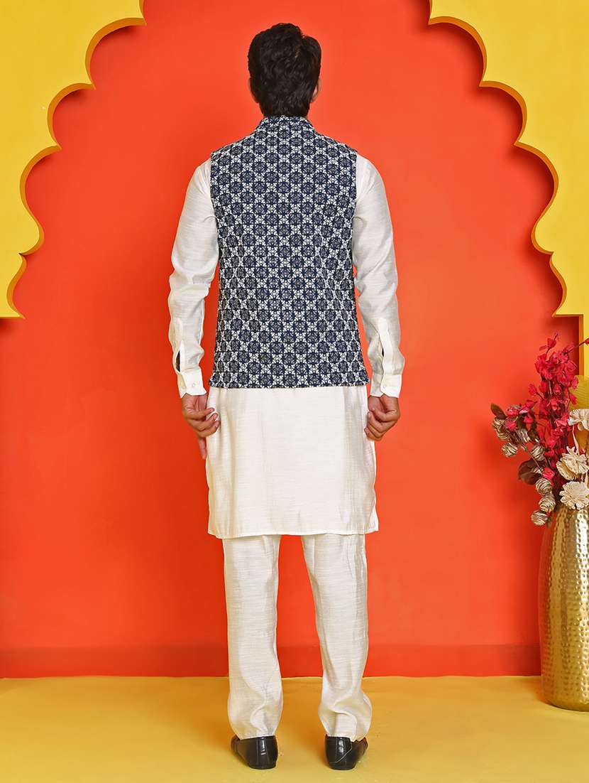 men mandarin neck kurta pyjama with jacket ethnic wear set - 21866026 -  Standard Image - 3