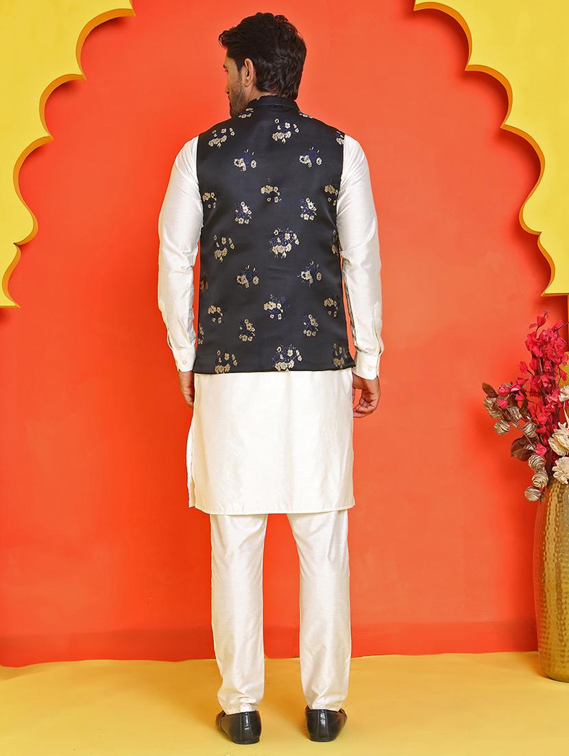 men mandarin neck kurta pyjama with jacket ethnic wear set - 21866028 - Standard Image - 3