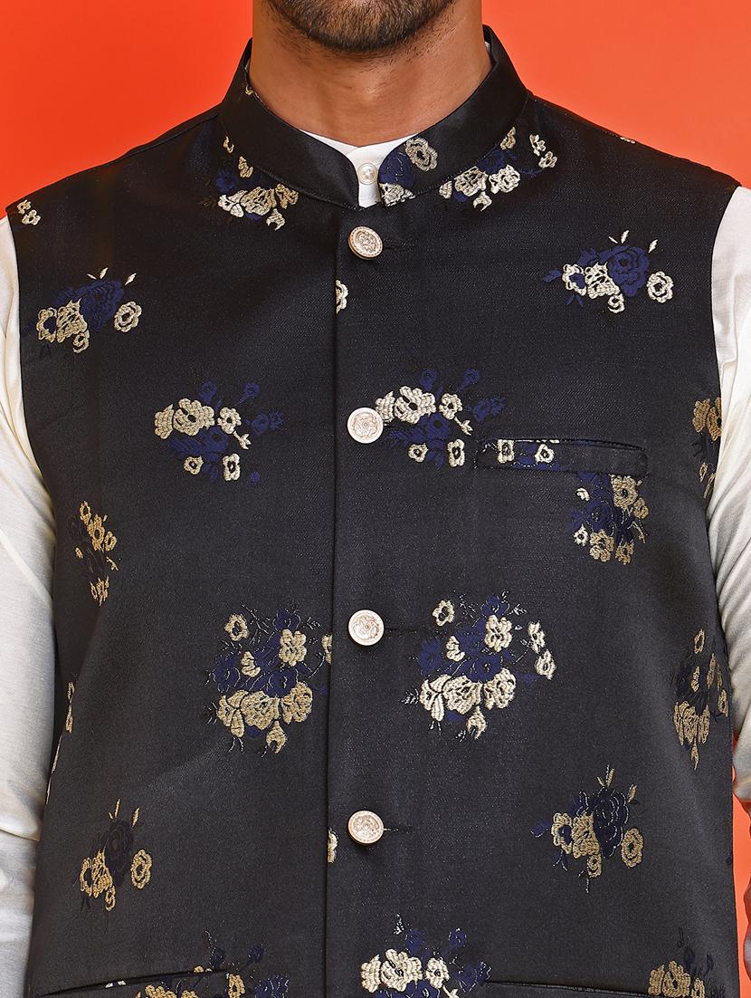 men mandarin neck kurta pyjama with jacket ethnic wear set - 21866028 - Standard Image - 5