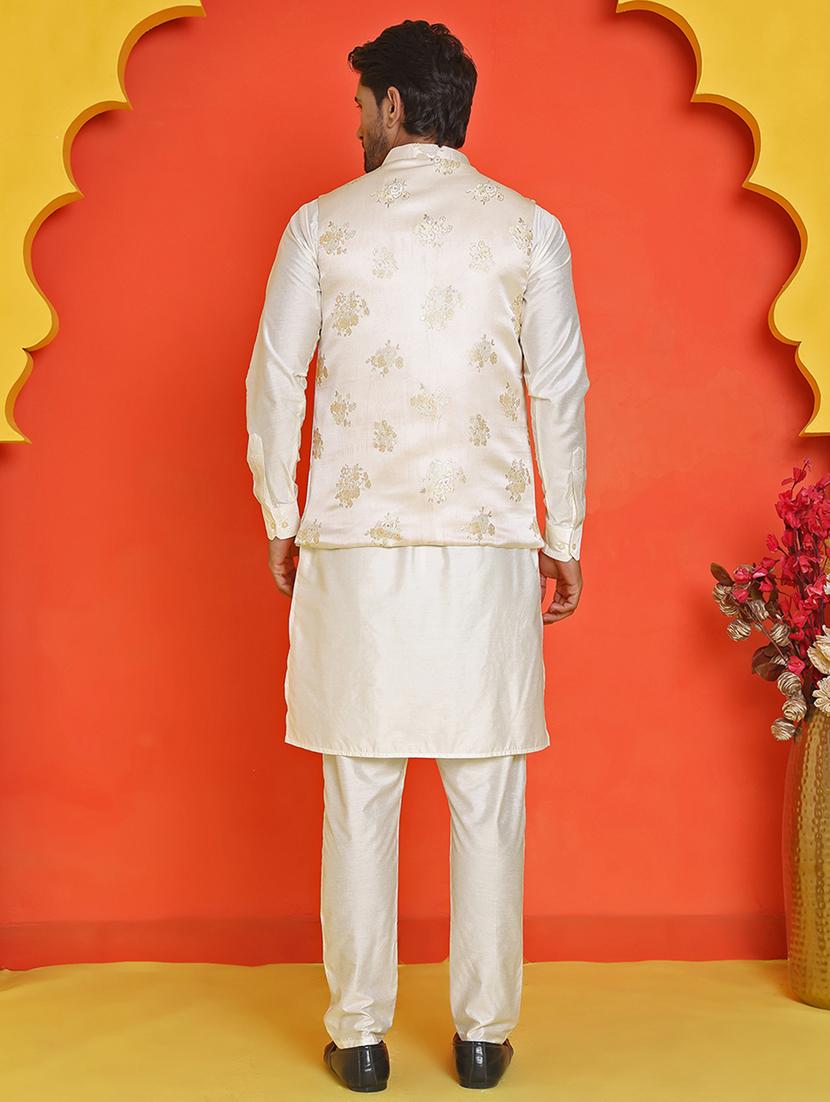 men mandarin neck kurta pyjama with jacket ethnic wear set - 21866029 - Standard Image - 3