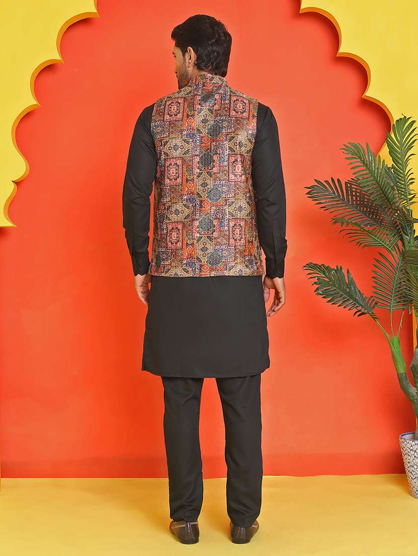 men mandarin neck kurta pyjama with jacket ethnic wear set - 21866030 -  Standard Image - 3