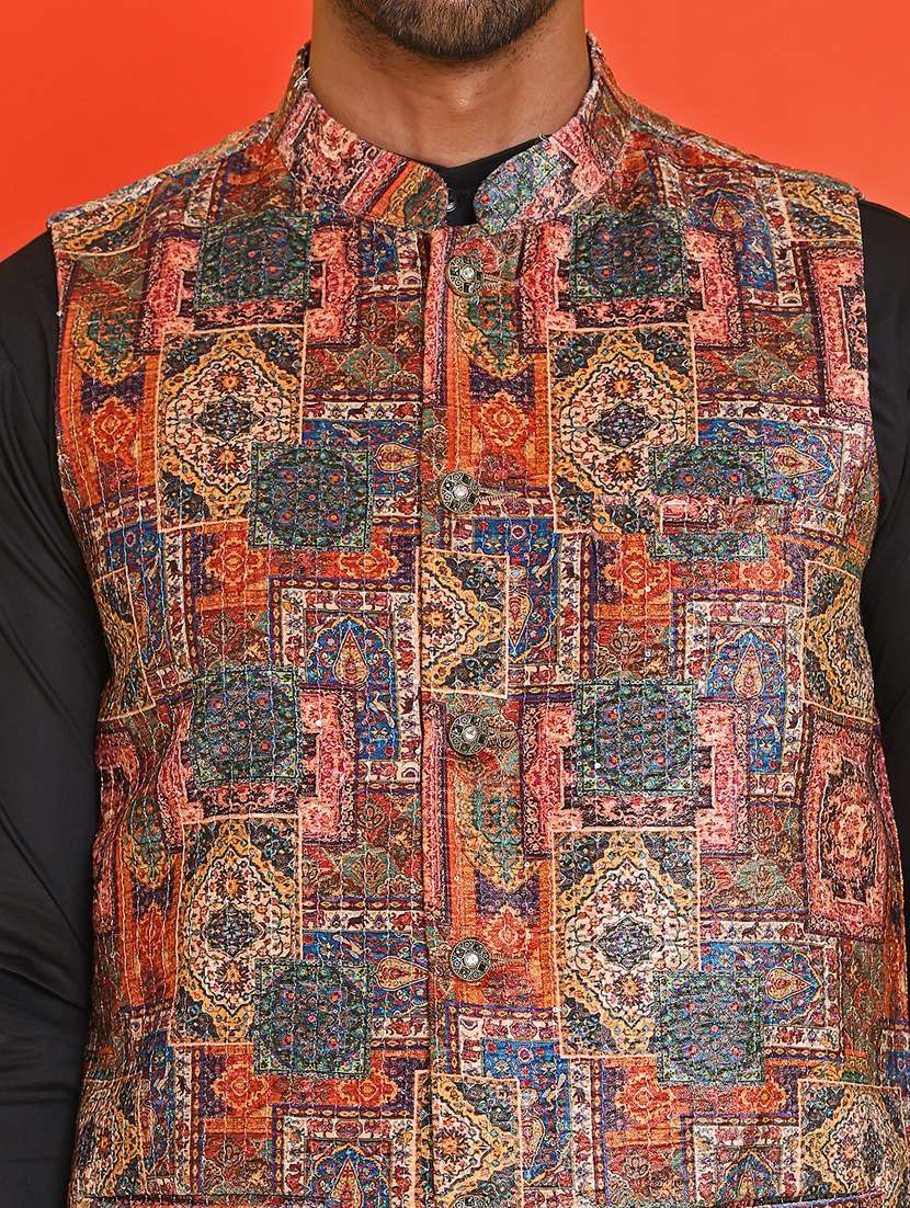 men mandarin neck kurta pyjama with jacket ethnic wear set - 21866030 -  Standard Image - 5