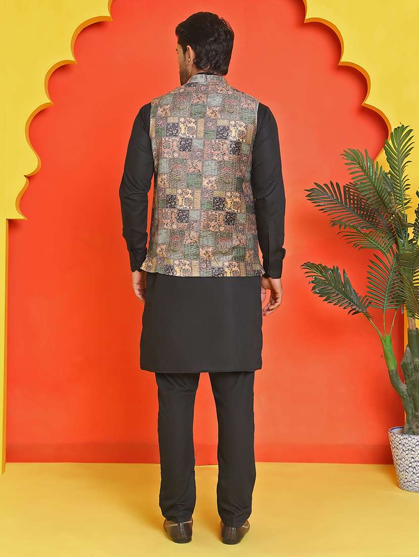 men mandarin neck kurta pyjama with jacket ethnic wear set - 21866031 -  Standard Image - 3