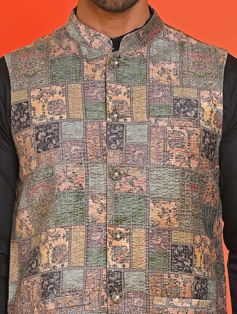 men mandarin neck kurta pyjama with jacket ethnic wear set - 21866031 -  Standard Image - 5