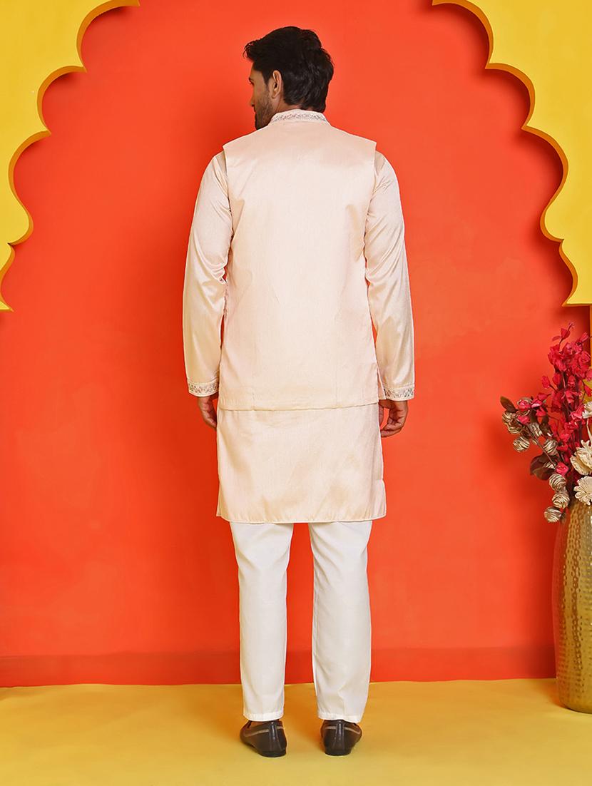 men mandarin neck kurta pyjama with jacket ethnic wear set - 21866033 - Standard Image - 3
