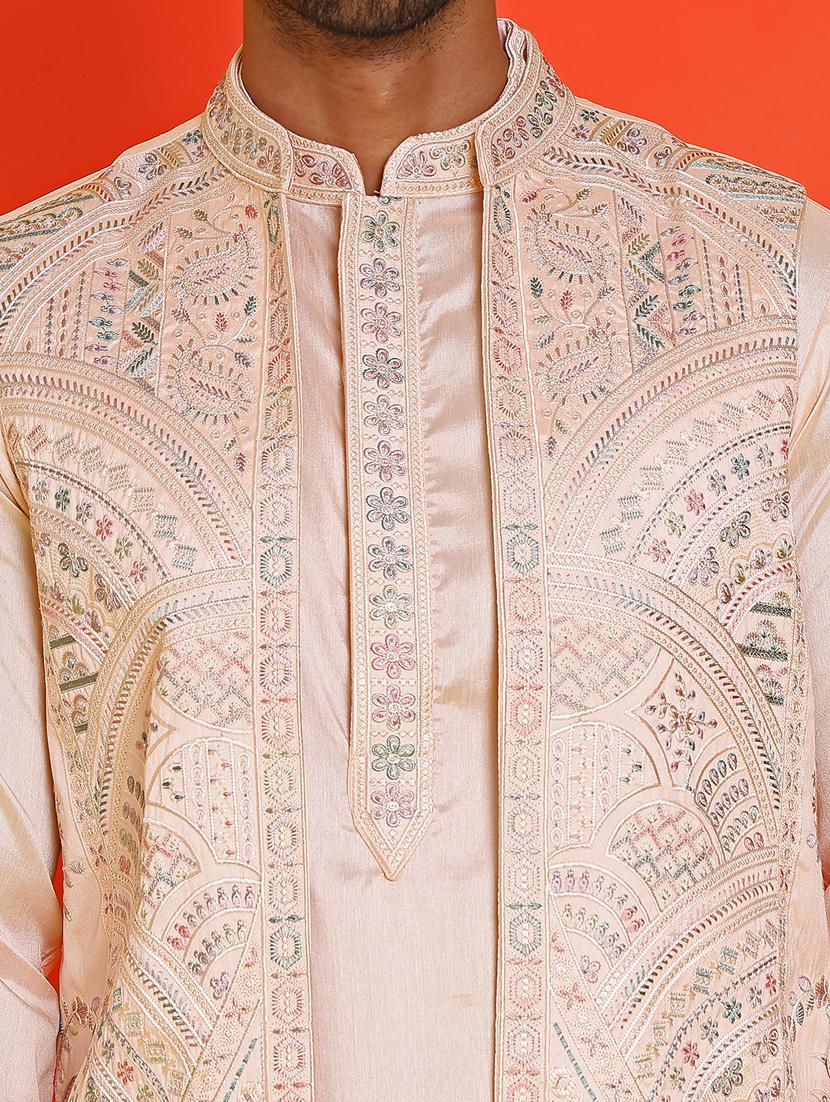 men mandarin neck kurta pyjama with jacket ethnic wear set - 21866033 - Standard Image - 5