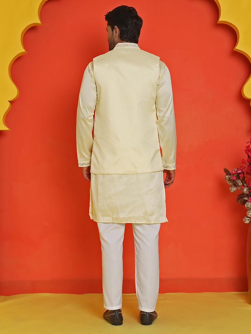 men mandarin neck kurta pyjama with jacket ethnic wear set - 21866034 - Standard Image - 3