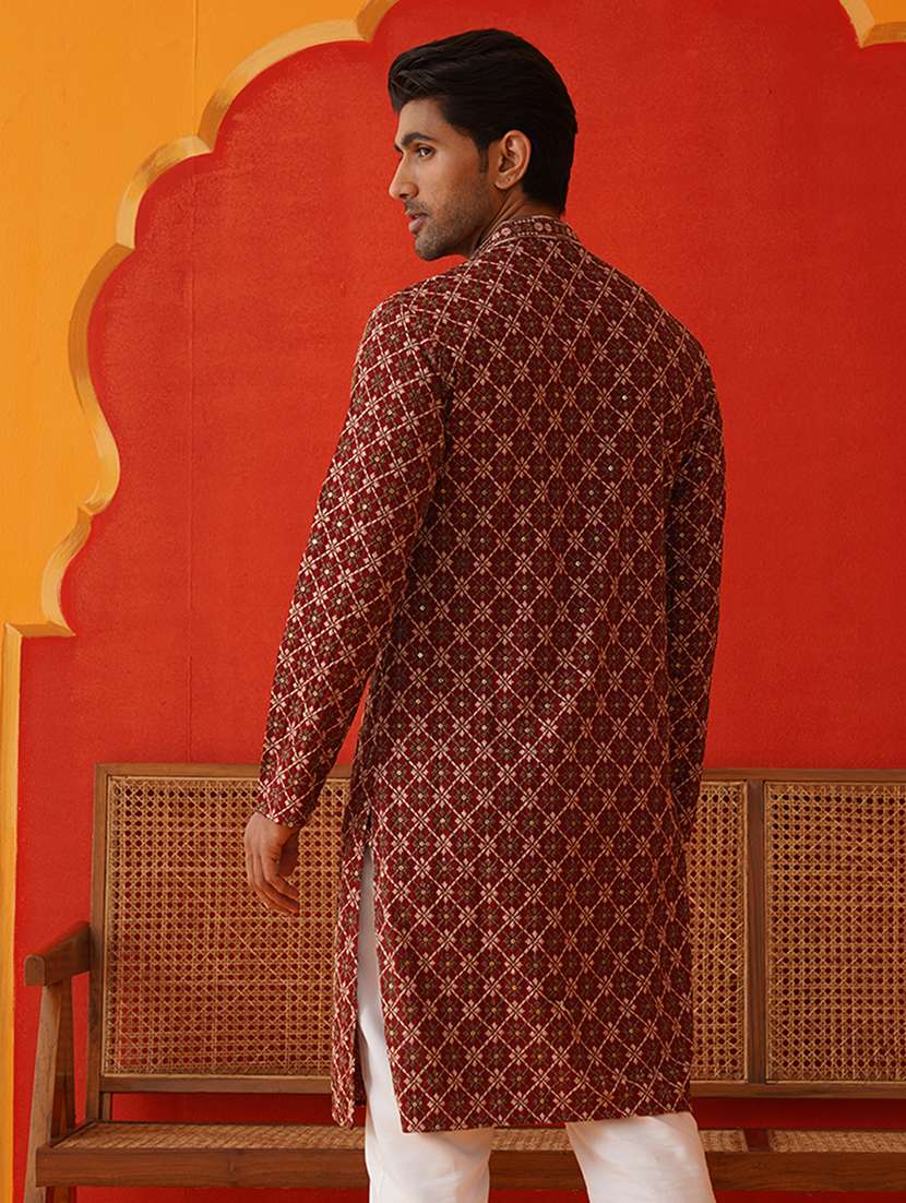 men embroidered mandarin neck long kurta  - 21866537 -  Standard Image - 3