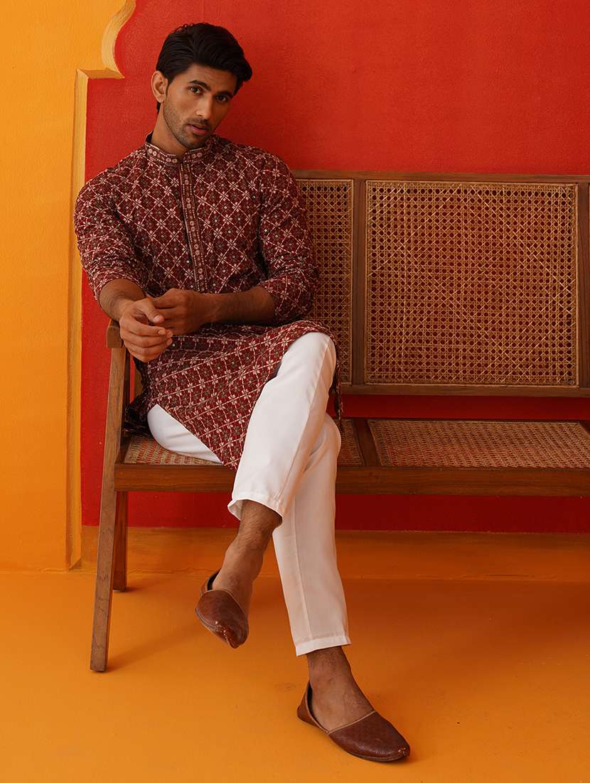 men embroidered mandarin neck long kurta  - 21866537 -  Standard Image - 5