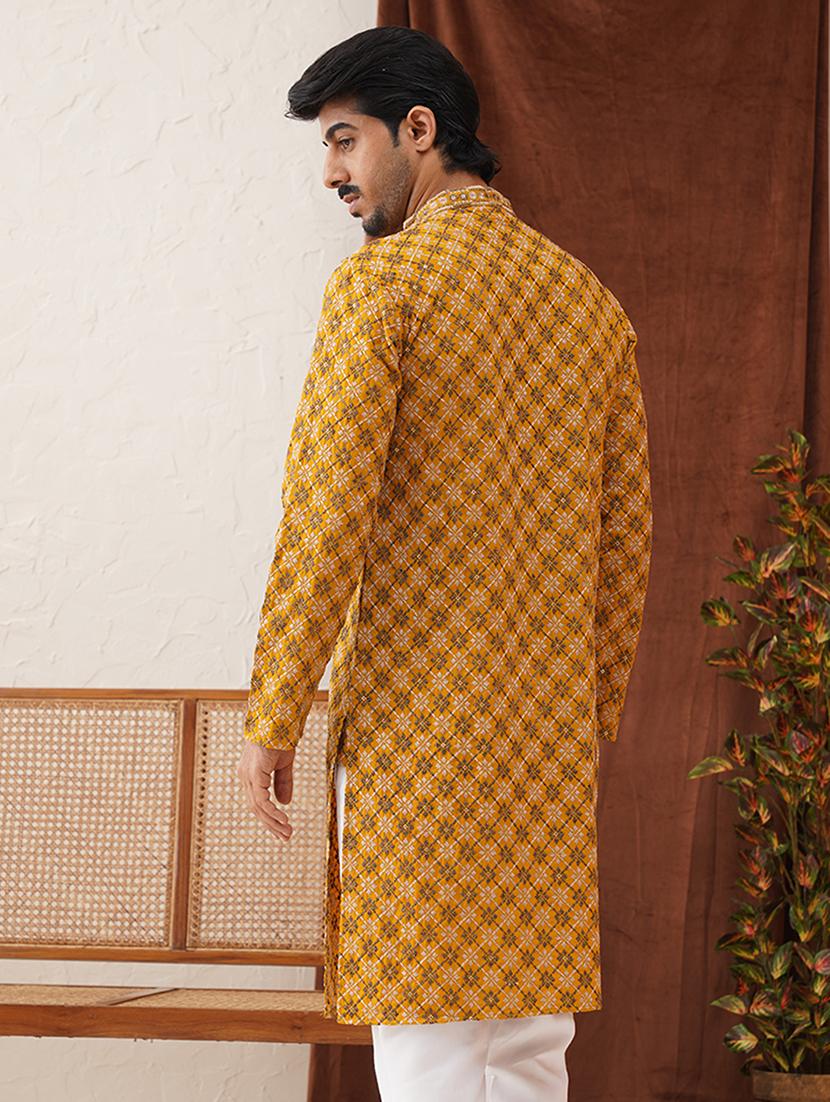 men embroidered mandarin neck long kurta - 21866538 - Standard Image - 3