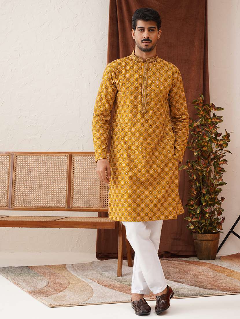 men embroidered mandarin neck long kurta - 21866538 - Standard Image - 5