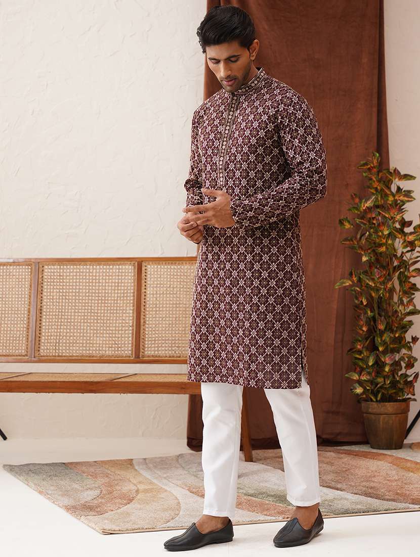 men embroidered mandarin neck long kurta - 21866539 - Standard Image - 5