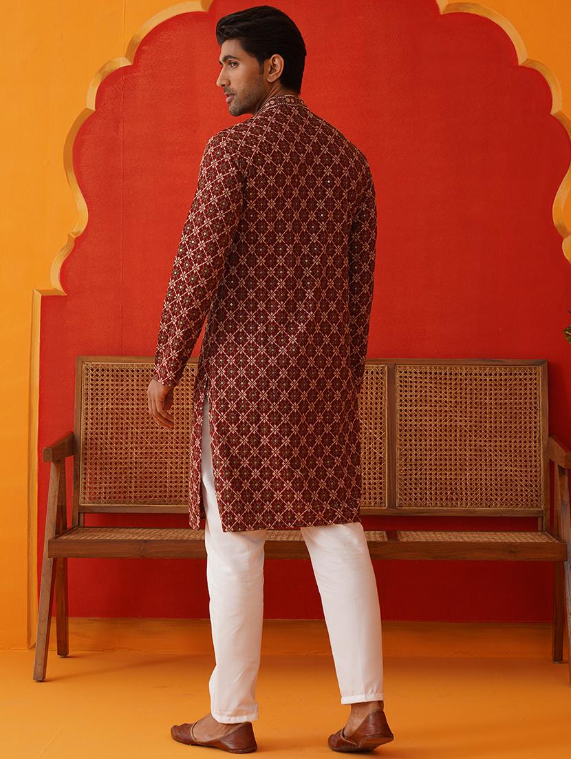 men embroidered mandarin neck kurta pyjama ethnic wear set - 21866583 - Standard Image - 3