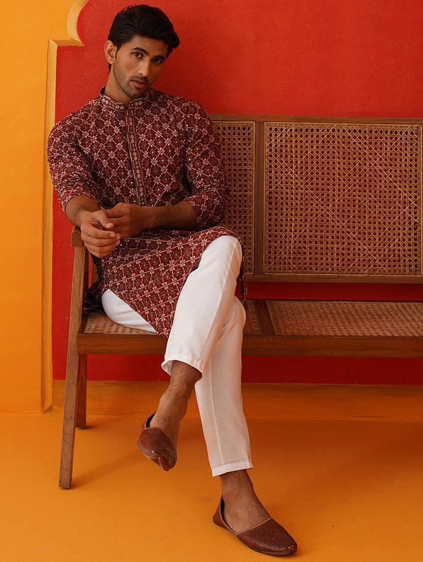 men embroidered mandarin neck kurta pyjama ethnic wear set - 21866583 - Standard Image - 5