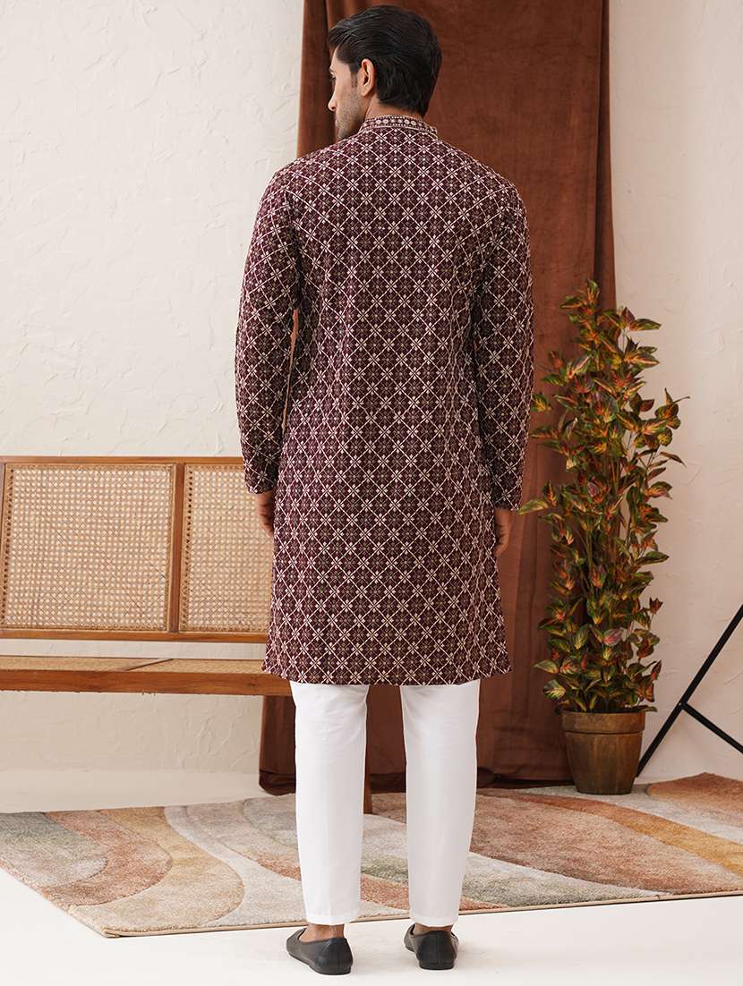 men embroidered mandarin neck kurta pyjama ethnic wear set - 21866584 -  Standard Image - 3